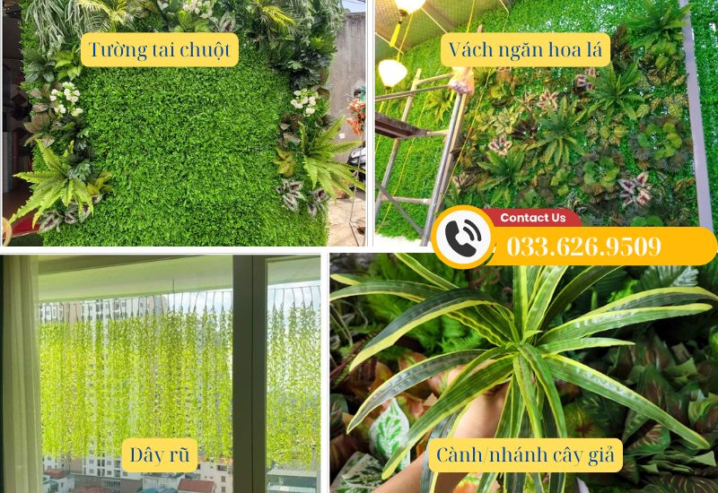 Cỏ nhựa, hoa lá giả trang trí