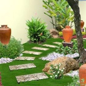 Mô hình cỏ nhân tạo tiểu cảnh kết hợp đá, sỏi