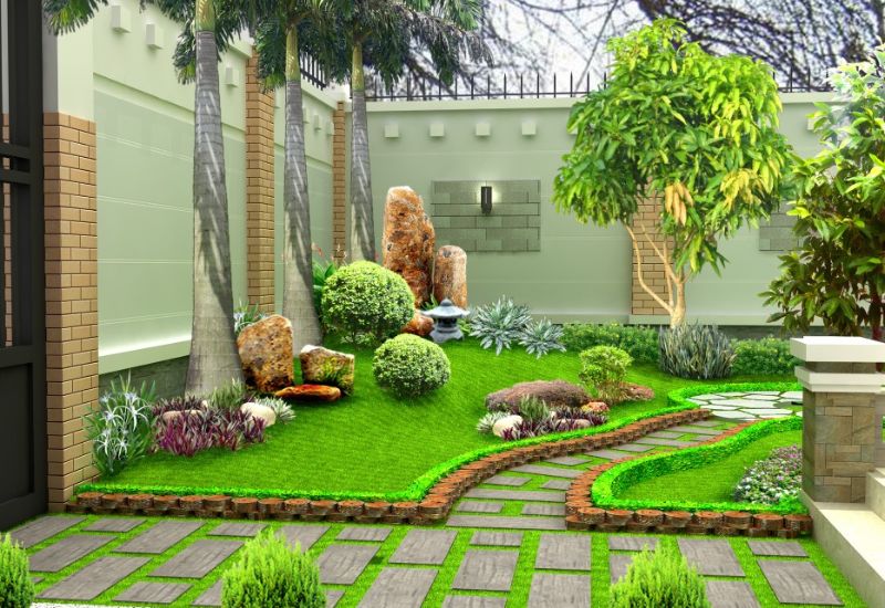 Khuôn viên sân vườn xanh, đẹp mắt