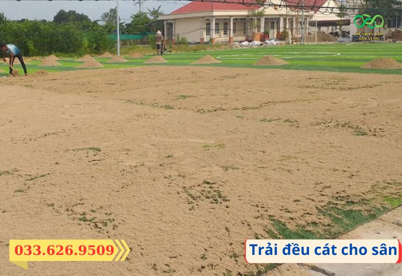 Sử dụng máy móc hoặc tay để ra đều cát lên bề mặt cỏ