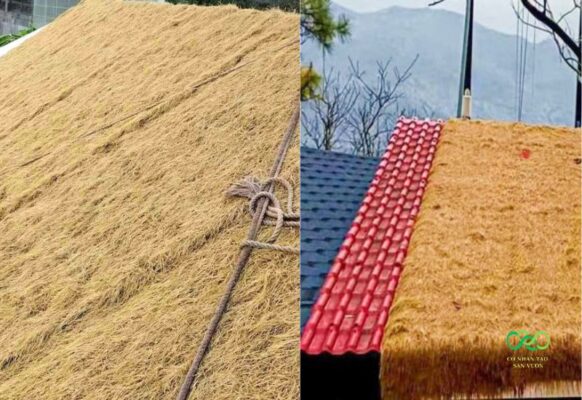 Thi công trải rơm trên mái ngói