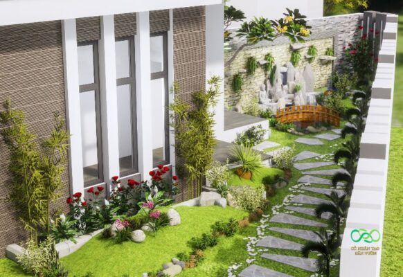 Thiết kế góc nhỏ ngoài trời, kết hợp hoa lá nổi bật